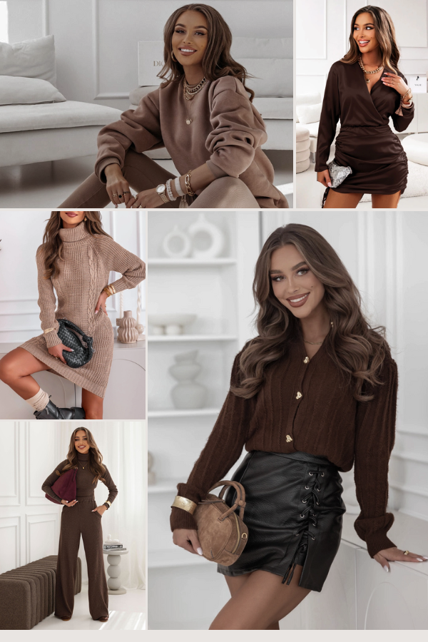 Czekoladowy total look na jesień 2025: pięć prostych setów